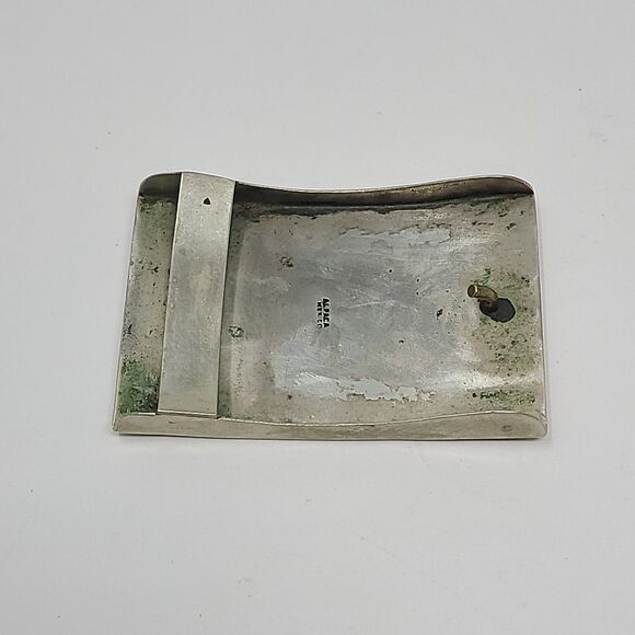 Alpaca Mexico Vintage Handcrafted Silver Belt Buckle With Abalone Turquois Inlay - Picture 2 of 6